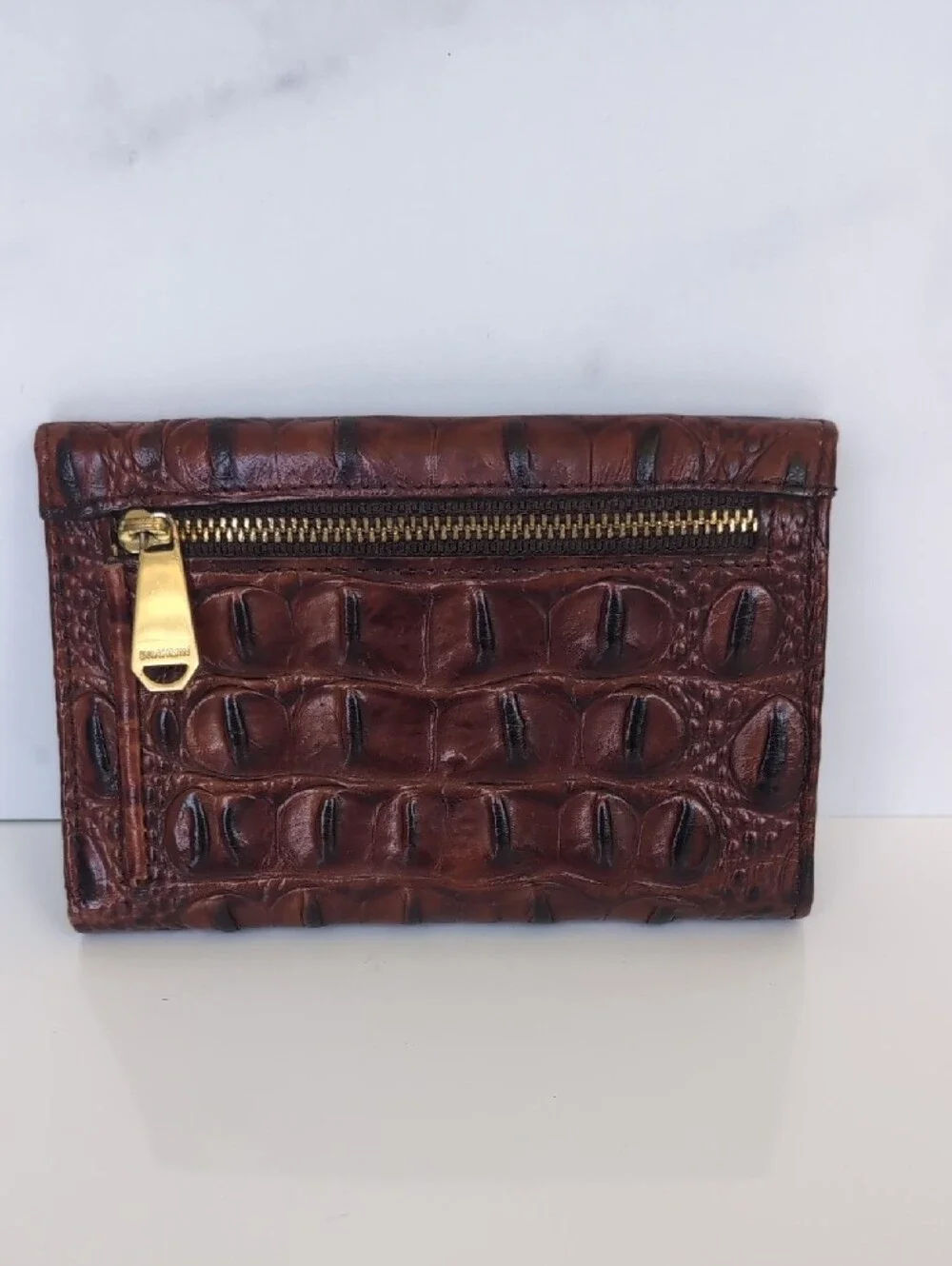 Brahmin Brown Croc-Embossed Leather Clutch with Gold Plate